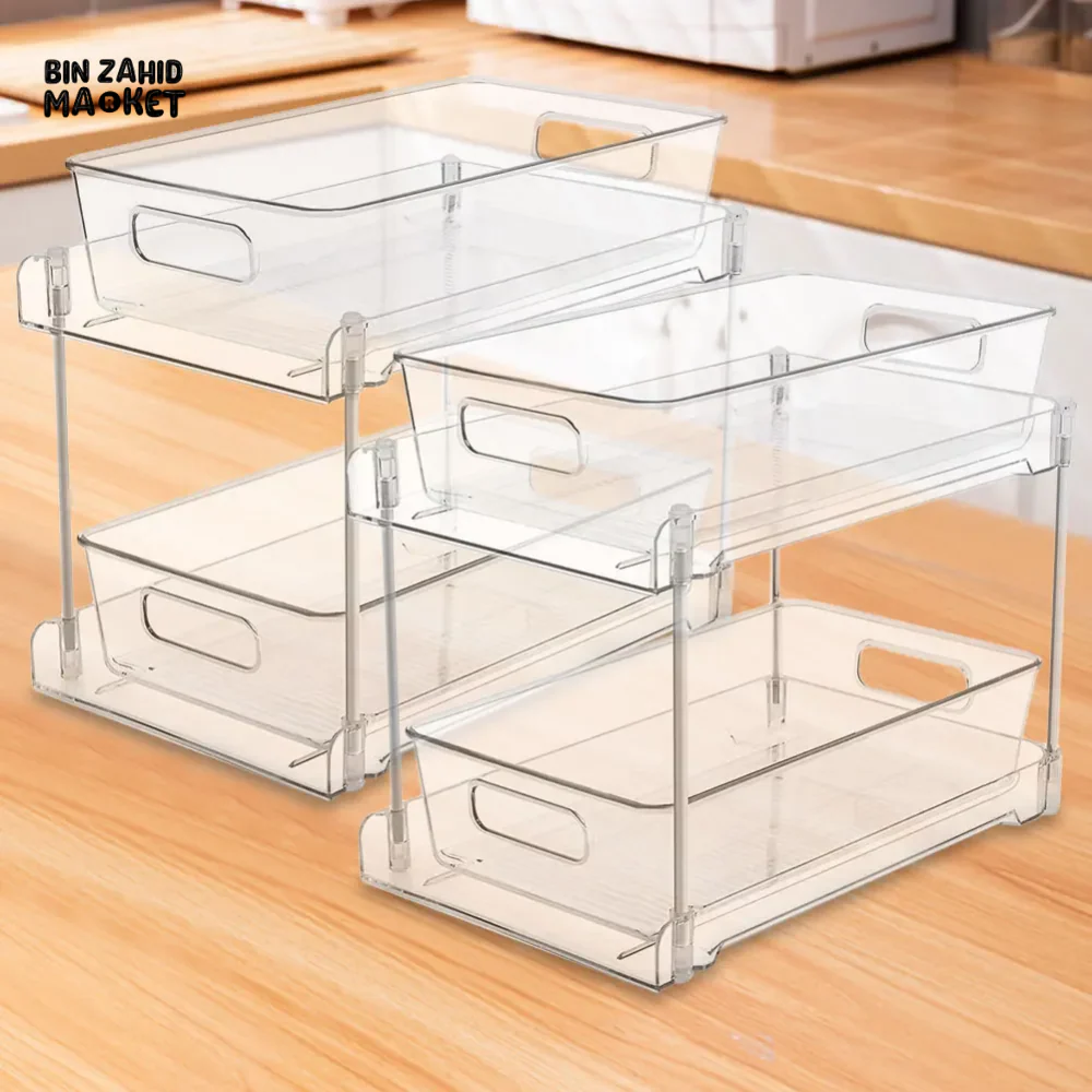ACRYLIC CLEAR PULL-OUT STORAGE ORGANIZER COSMETIC & FOOD STORAGE - 2 TIER - Image 5