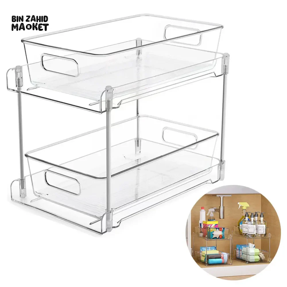 ACRYLIC CLEAR PULL-OUT STORAGE ORGANIZER COSMETIC & FOOD STORAGE - 2 TIER - Image 7