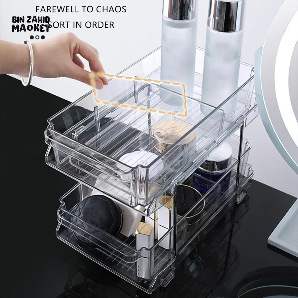 ACRYLIC CLEAR PULL-OUT STORAGE ORGANIZER COSMETIC & FOOD STORAGE - 2 TIER - Image 8