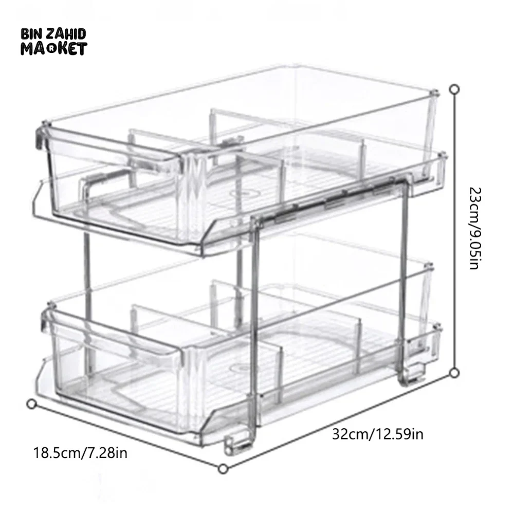 ACRYLIC CLEAR PULL-OUT STORAGE ORGANIZER COSMETIC & FOOD STORAGE - 2 TIER - Image 9