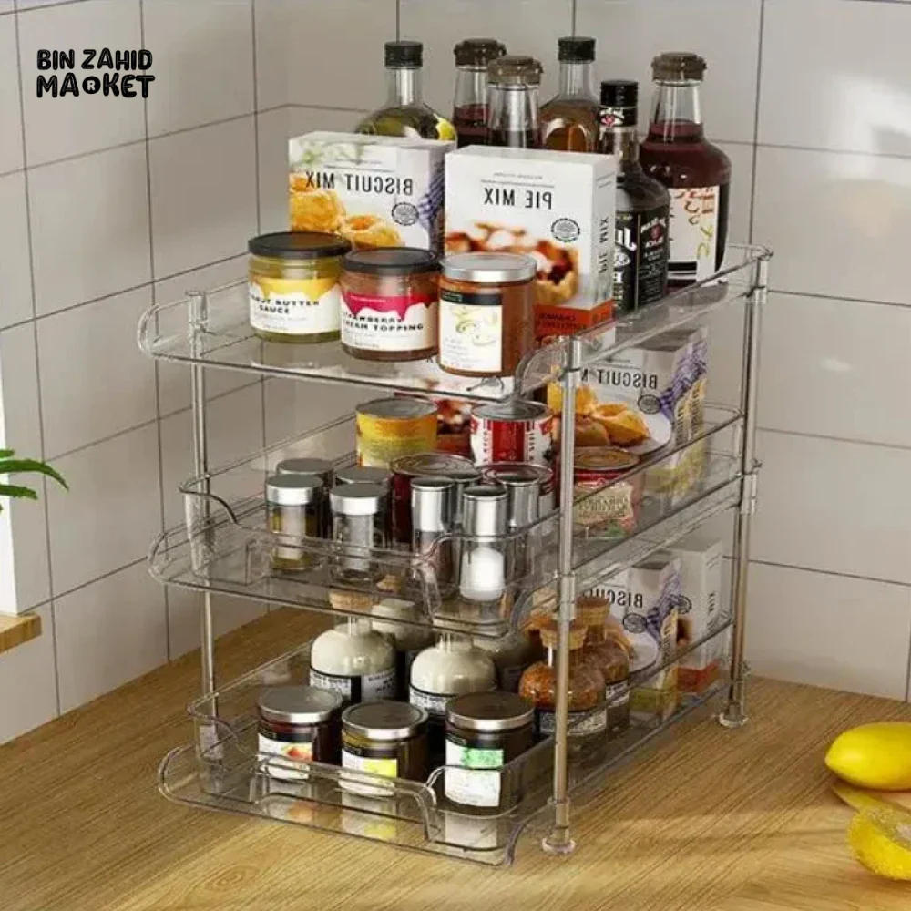 ACRYLIC CLEAR PULL-OUT STORAGE ORGANIZER COSMETIC & FOOD STORAGE - 3 TIER