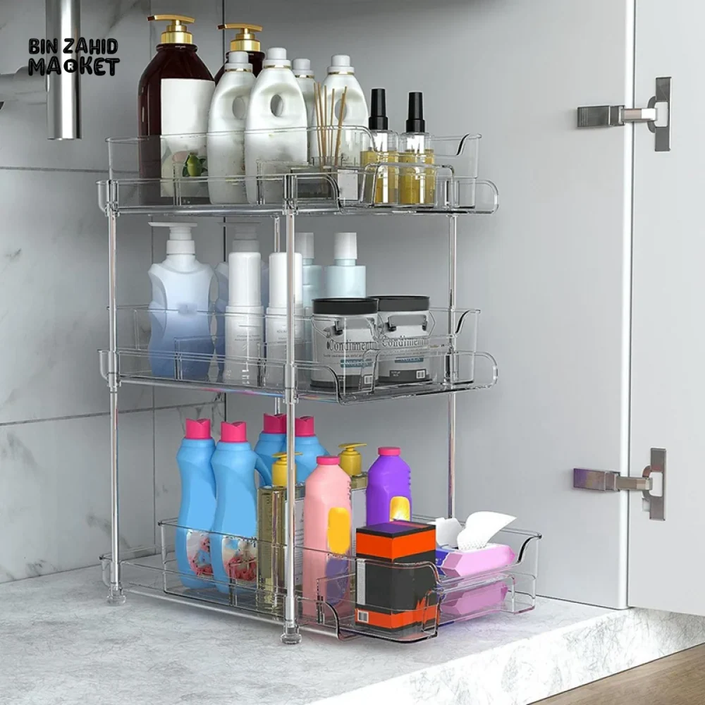 ACRYLIC CLEAR PULL-OUT STORAGE ORGANIZER COSMETIC & FOOD STORAGE - 3 TIER - Image 5