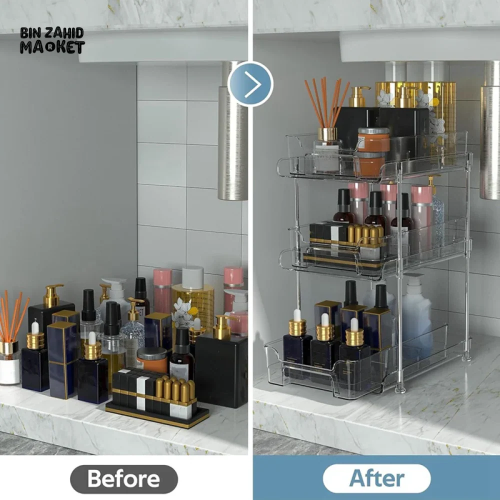 ACRYLIC CLEAR PULL-OUT STORAGE ORGANIZER COSMETIC & FOOD STORAGE - 3 TIER - Image 6
