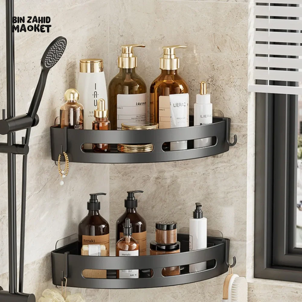 ADHESIVE BATHROOM SHAMPOO HOLDER SHOWER CADDY TOWEL STORAGE SHELVES - Image 4