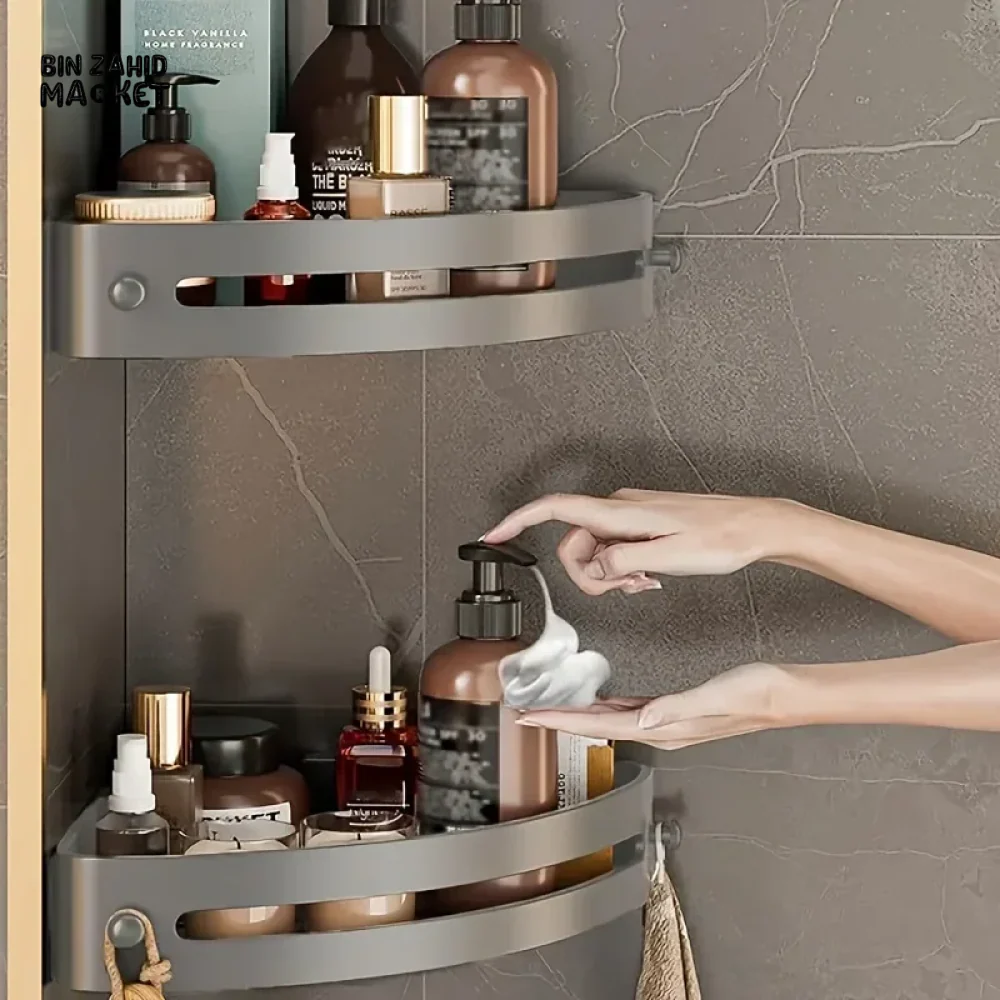 ADHESIVE BATHROOM SHAMPOO HOLDER SHOWER CADDY TOWEL STORAGE SHELVES - Image 9