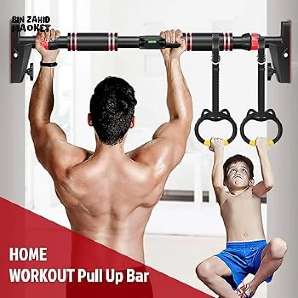 MULTI-FUNCTION DOORWAY PULL-UP BAR WITH KIDS GYM RINGS & SWING – ADJUSTABLE HOME WORKOUT FITNESS BAR FOR MEN & CHILDREN - Image 3