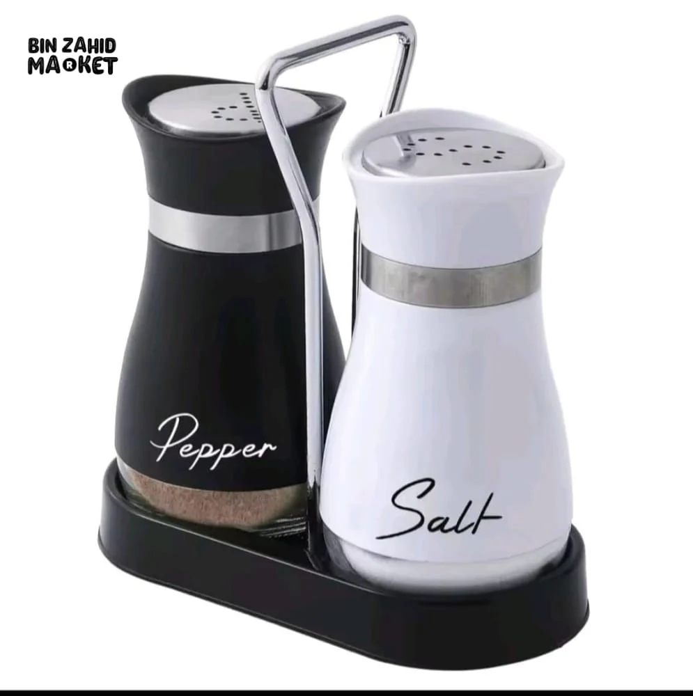 ADJUSTABLE SALT & PEPPER SHAKERS – REFILLABLE GLASS SPICE BOTTLES WITH SHELF - Image 2