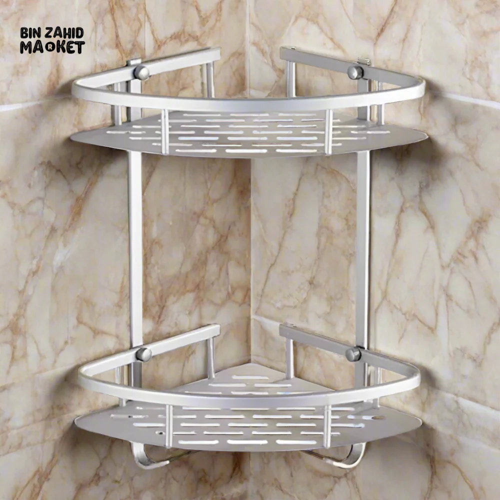 ALUMINUM CORNER RACK – 2-TIER WALL SHELF FOR BATHROOM & KITCHEN - Image 2