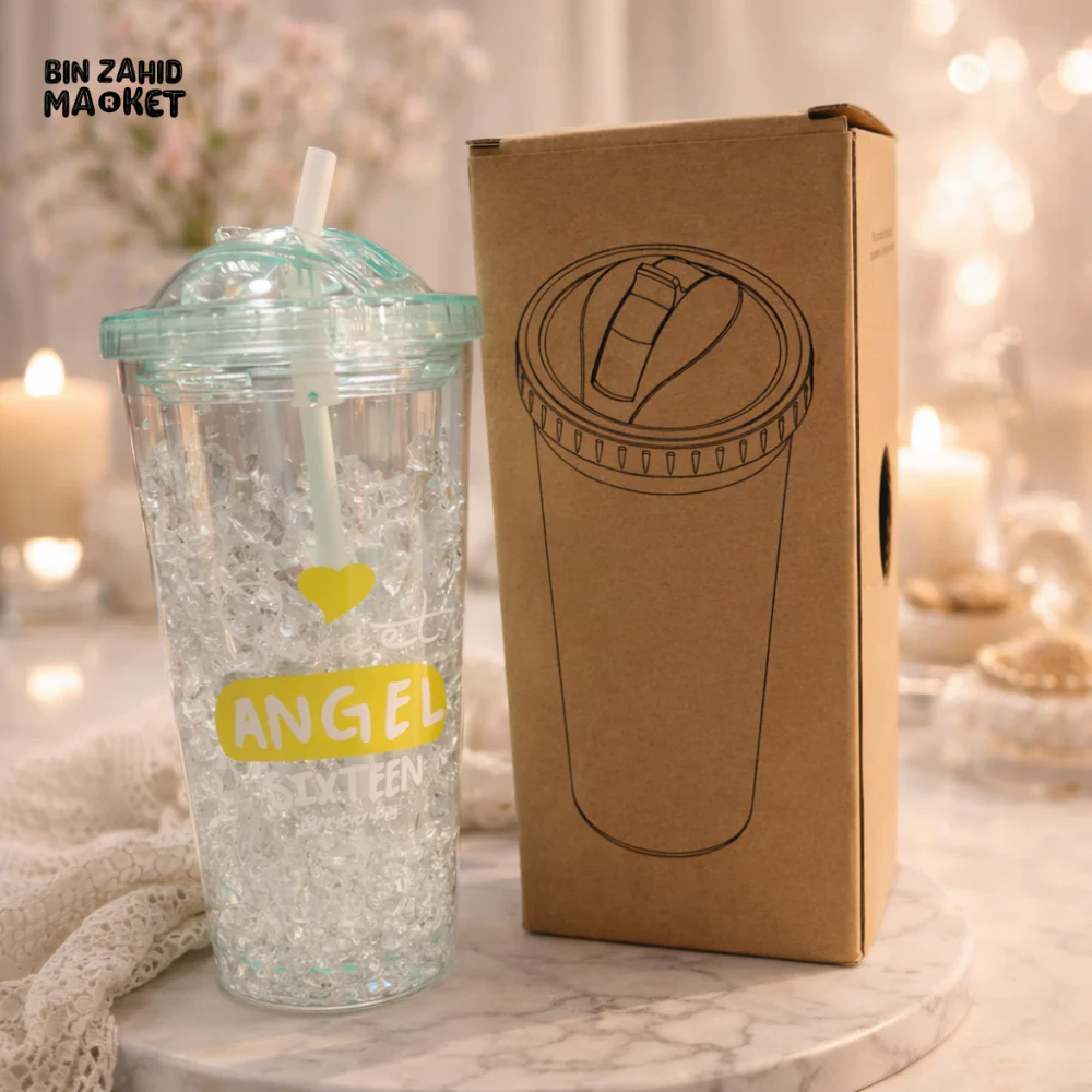 ANGEL SIXTEEN CRYSTAL TUMBLER WITH STRAW – PREMIUM AESTHETIC DRINK CUP