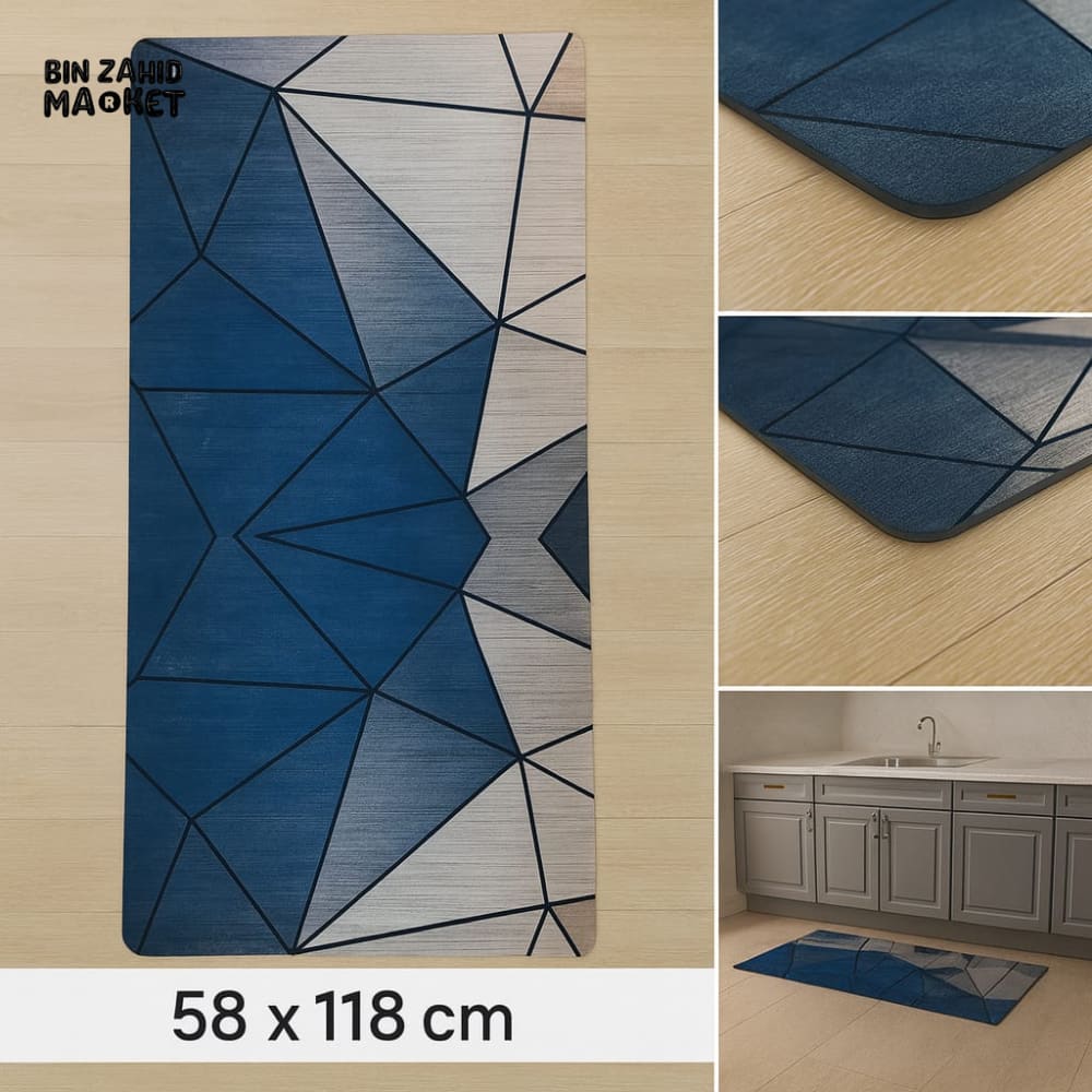 ANTI-FATIGUE KITCHEN FLOOR MAT – LUXURY NON-SLIP WATERPROOF COMFORT RUG WITH BLUE GEOMETRIC DESIGN - Image 2