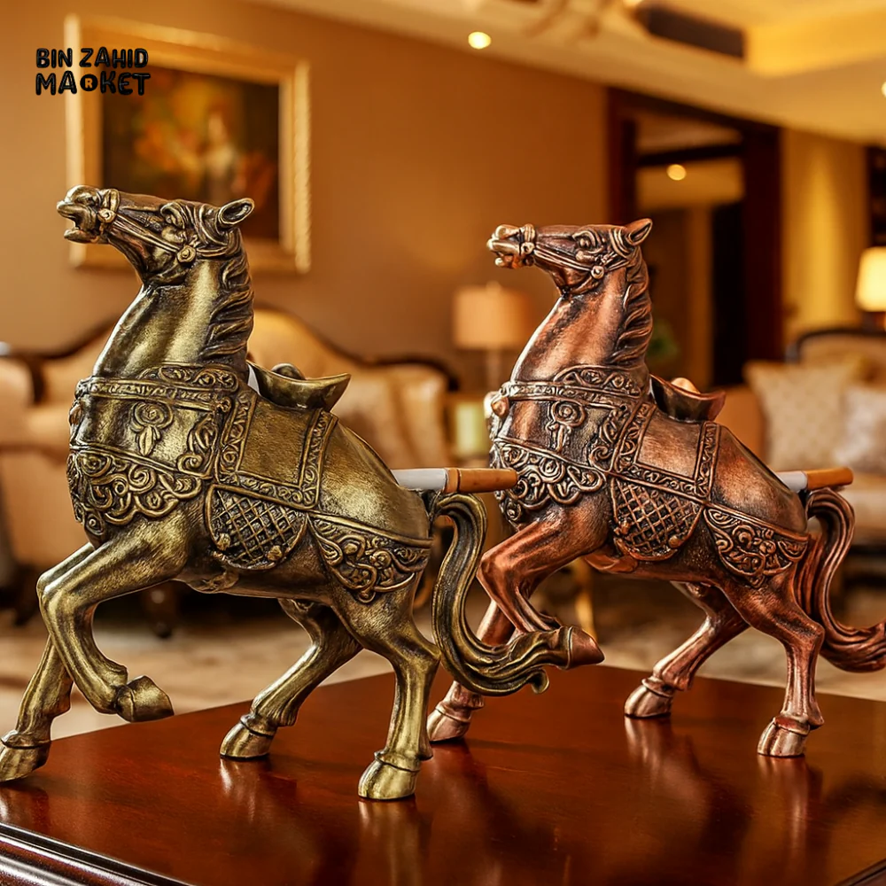 ANTIQUE HORSE SHAPED ASHTRAY SET – LUXURY BRASS & COPPER DECORATIVE SMOKING ACCESSORY