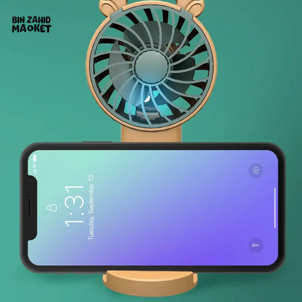 ANTLER HANDHELD MINI FAN WITH VERTICAL PHONE MOUNT PORTABLE RECHARGEABLE FASHION FAN FOR OUTDOOR & TRAVEL USE - Image 2