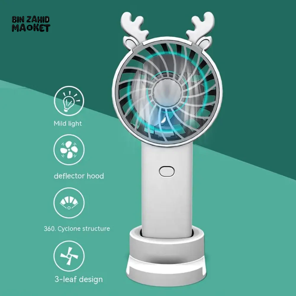 ANTLER HANDHELD MINI FAN WITH VERTICAL PHONE MOUNT PORTABLE RECHARGEABLE FASHION FAN FOR OUTDOOR & TRAVEL USE - Image 5