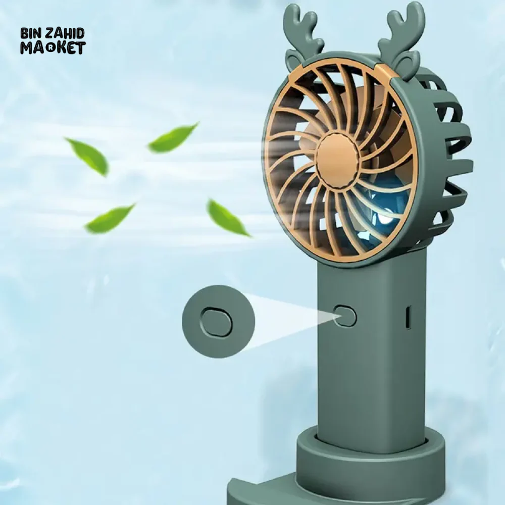 ANTLER HANDHELD MINI FAN WITH VERTICAL PHONE MOUNT PORTABLE RECHARGEABLE FASHION FAN FOR OUTDOOR & TRAVEL USE - Image 6