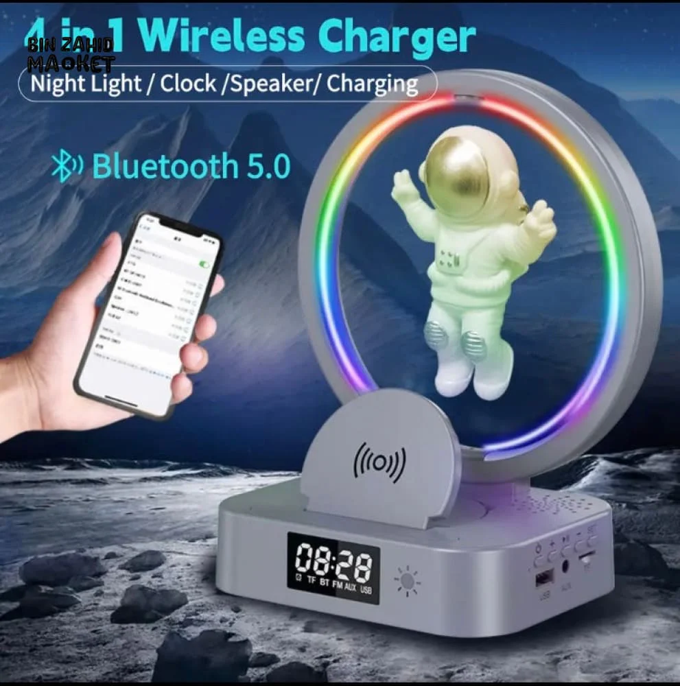 ASTRONAUT NIGHT LIGHT WITH SPEAKER, WIRELESS CHARGER LEVITATION LAMP - Image 2