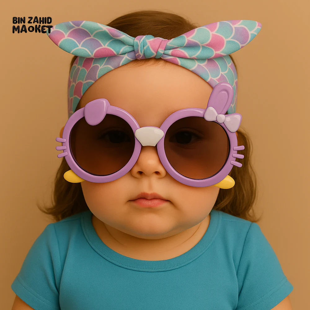 BABY GIRL MERMAID HEADBAND WITH PURPLE BUNNY SUNGLASSES – CUTE INFANT FASHION ACCESSORY SET