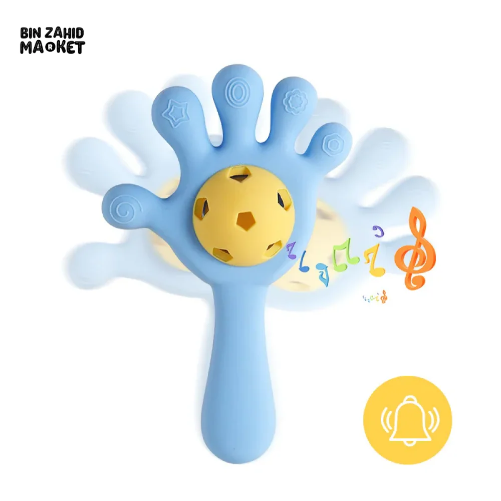 BABY HAND-SHAPED SILICONE RATTLE & TEETHER TOY | SAFE SOFT CHEWING & PLAY FOR INFANTS - Image 3