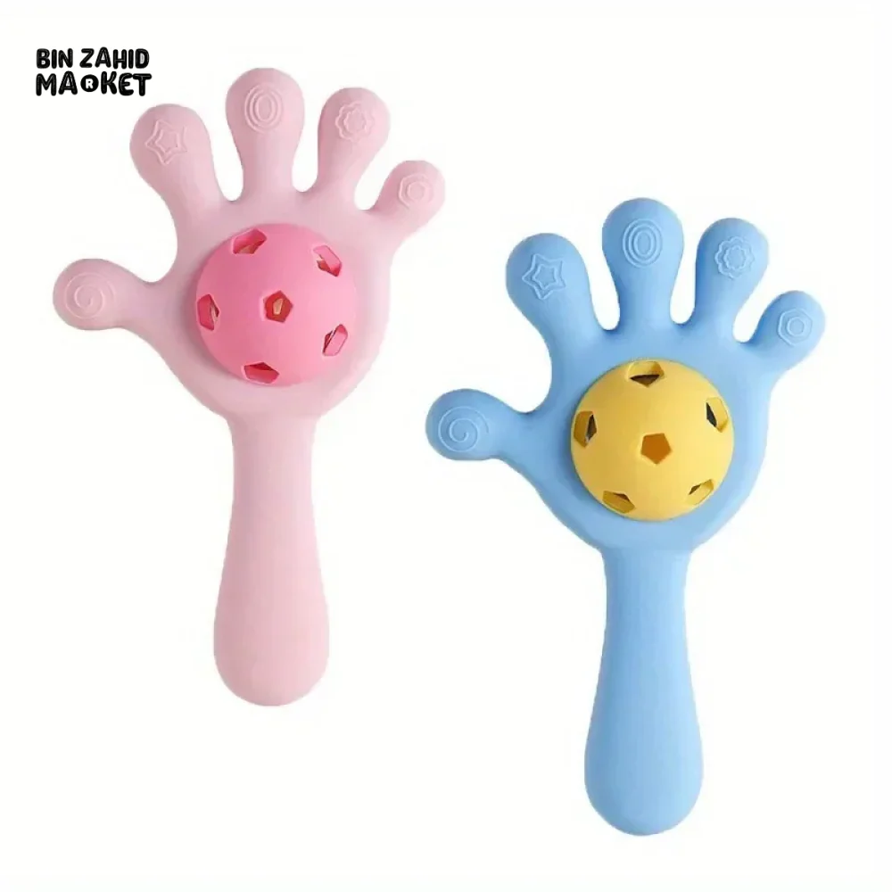 BABY HAND-SHAPED SILICONE RATTLE & TEETHER TOY | SAFE SOFT CHEWING & PLAY FOR INFANTS - Image 4
