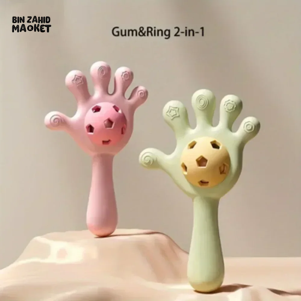BABY HAND-SHAPED SILICONE RATTLE & TEETHER TOY | SAFE SOFT CHEWING & PLAY FOR INFANTS - Image 5