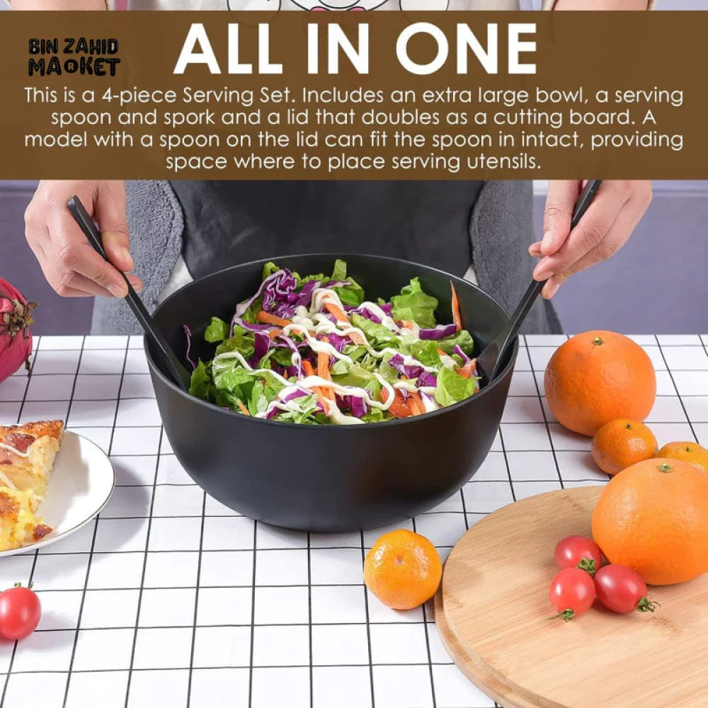 BAMBOO FIBER SALAD BOWL SET WITH WOODEN LID & SERVERS - Image 3