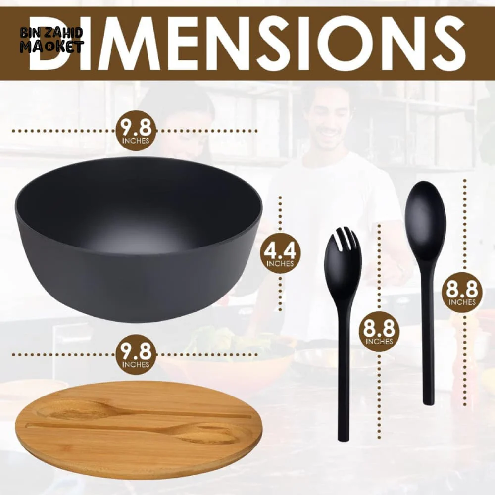 BAMBOO FIBER SALAD BOWL SET WITH WOODEN LID & SERVERS - Image 5
