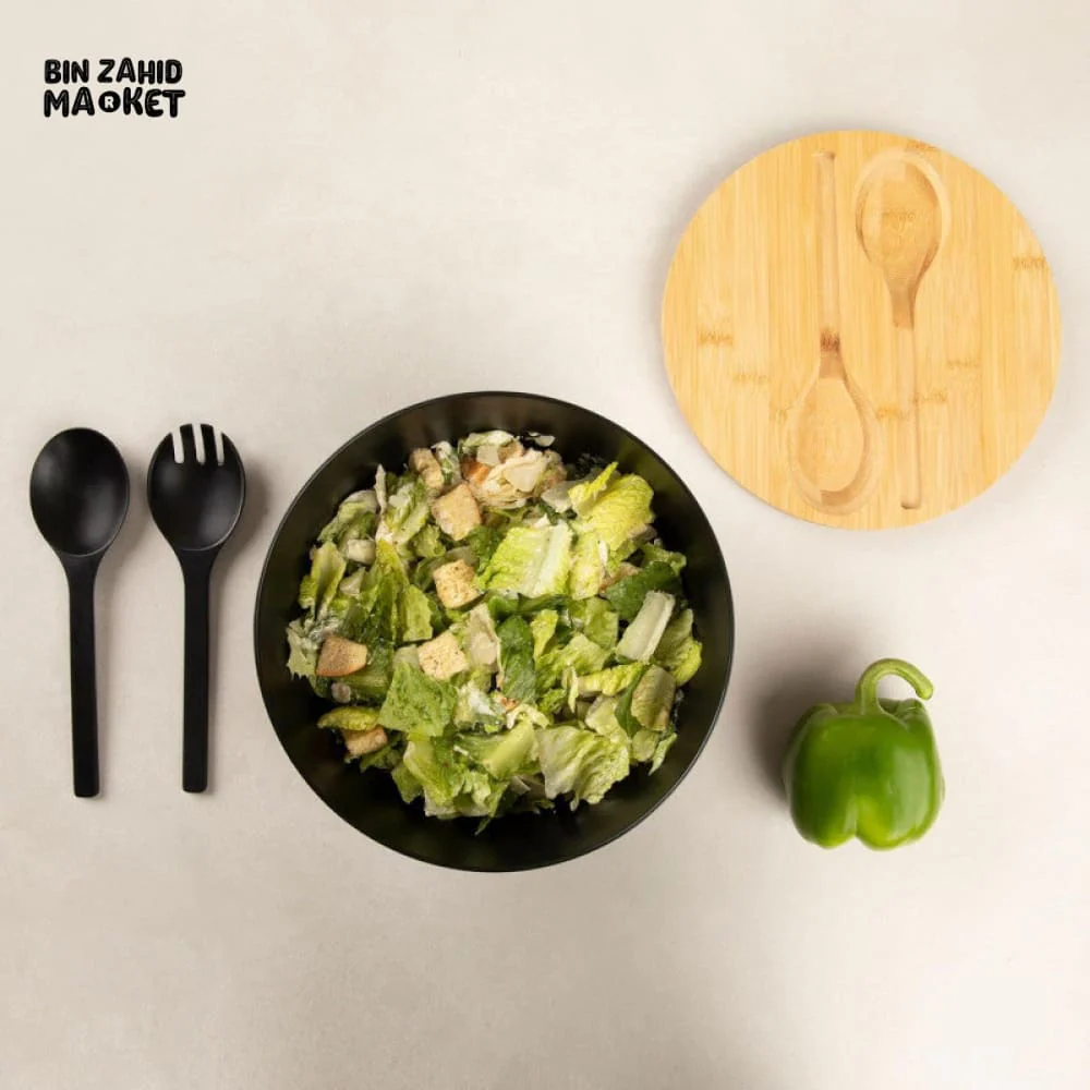 BAMBOO FIBER SALAD BOWL SET WITH WOODEN LID & SERVERS - Image 7