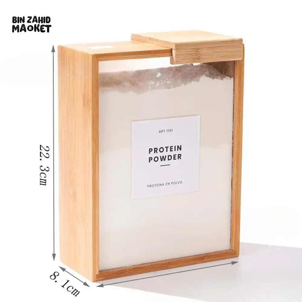 BAMBOO GRAIN STORAGE BOX AIRTIGHT SQUARE PANTRY ORGANIZER FOR RICE CEREAL DRY GOODS - Image 5