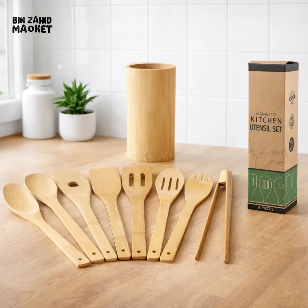 BAMBOO KITCHEN UTENSILS SET 7 PIECES WITH HOLDER - ECO-FRIENDLY COOKING TOOLS - Image 2