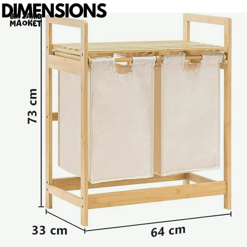 BAMBOO LAUNDRY HAMPER WITH DUAL COMPARTMENTS - WHITE - Image 3