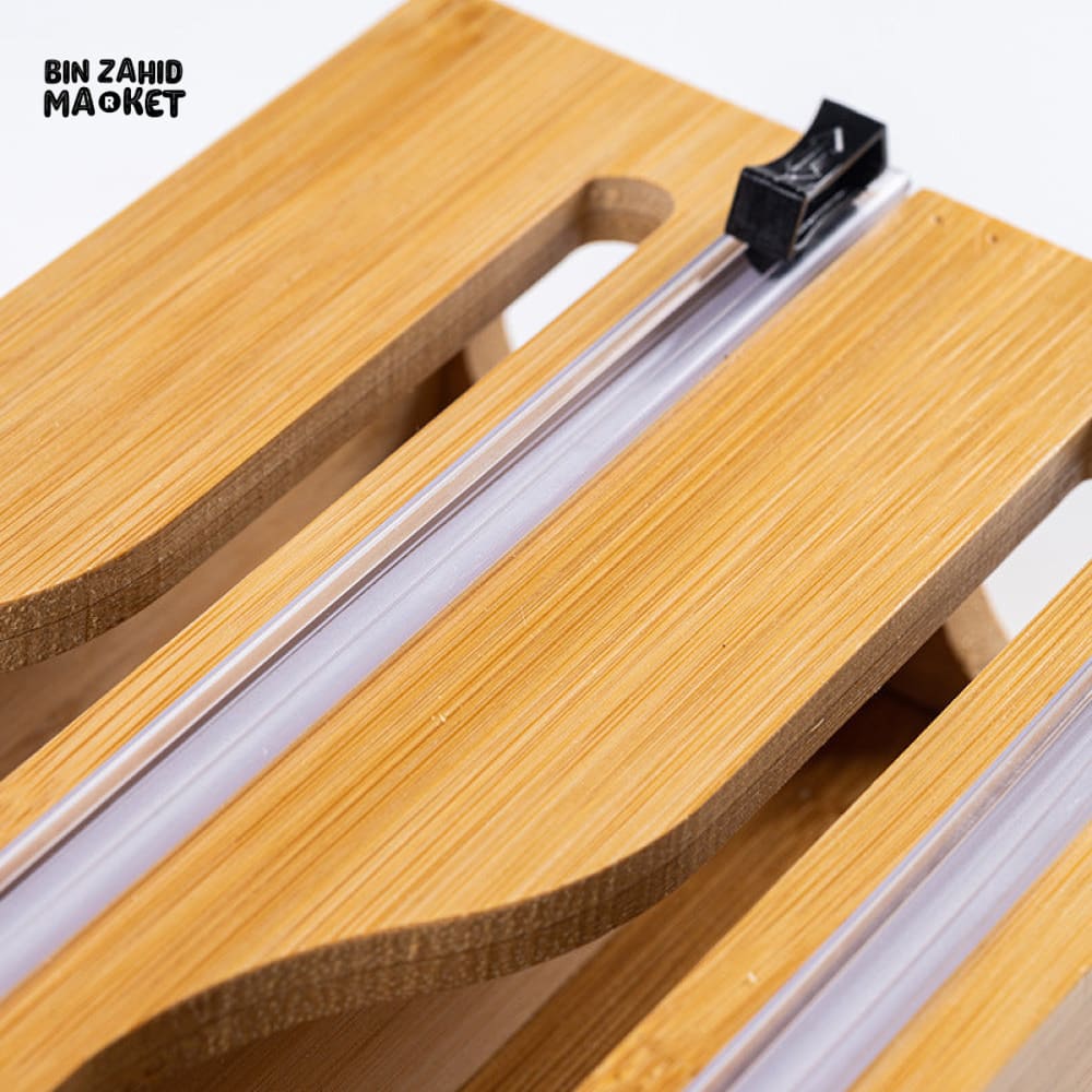 BAMBOO WRAP DISPENSER WITH SLIDER CUTTER – WALL MOUNTED PLASTIC & FOIL ORGANIZER FOR KITCHEN STORAGE AND FOOD WRAPPING 3IN1 - Image 4
