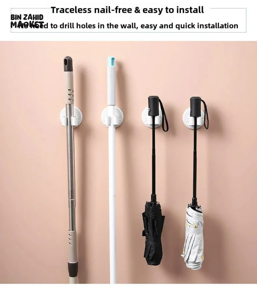 BATHROOM NO DRILLING MOP HOLDER PACK OF 2 – SUCTION CUP WALL MOUNTED ANTI-SLIP BROOM BRACKET HOOK FOR HOME CLOTH & SWEEPER STORAGE - Image 6