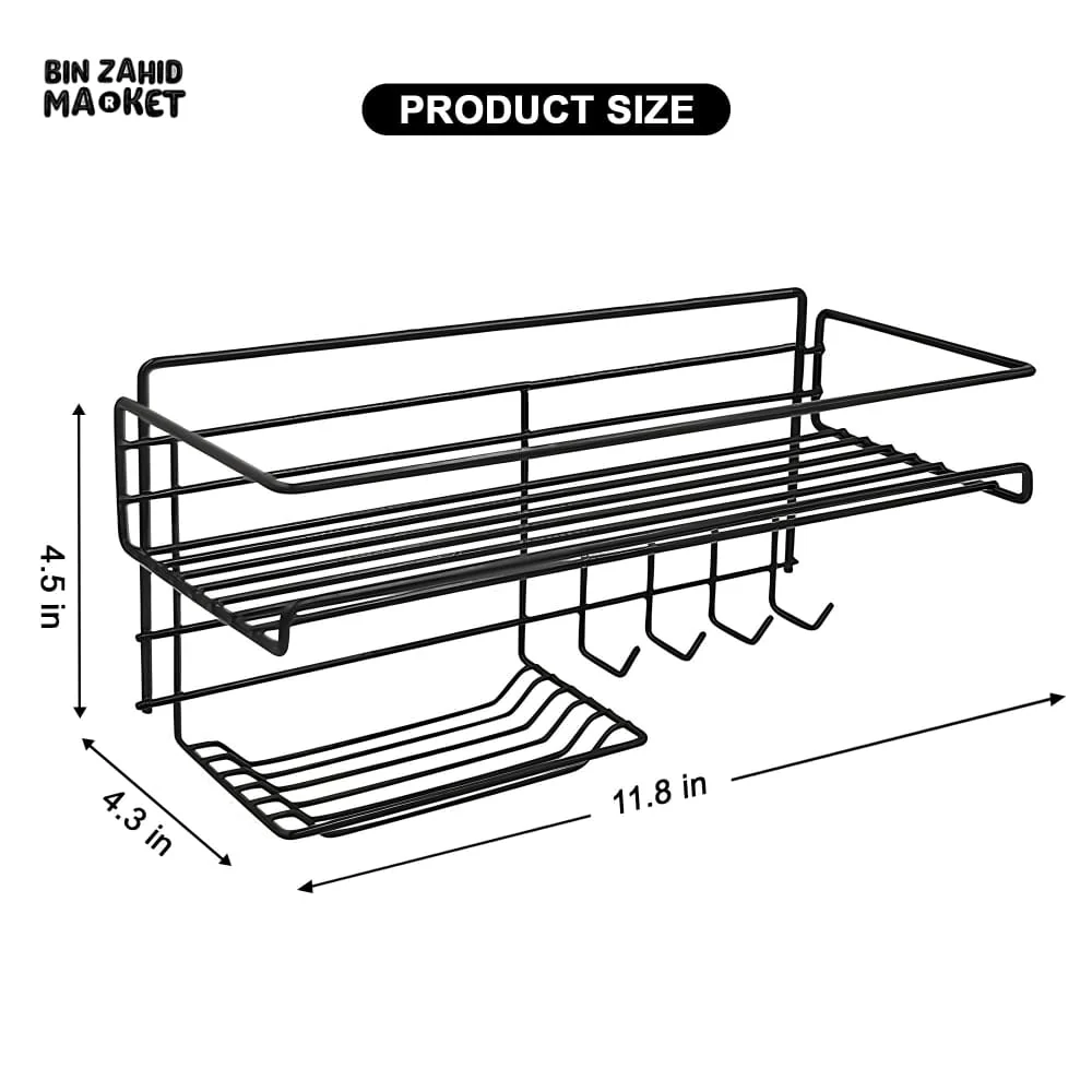 BATHROOM STORAGE SHELF WITH HOOKS AND SOAP DISH - Image 7