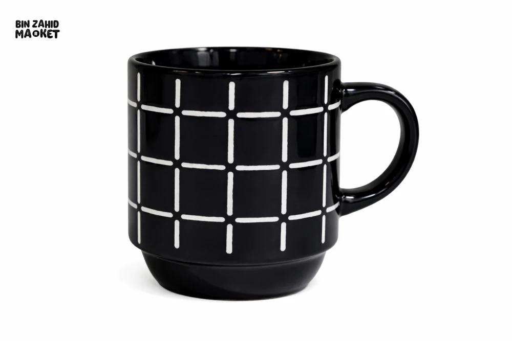BLACK GRID CERAMIC COFFEE CUP 150ML – MINIMAL MODERN DESIGN