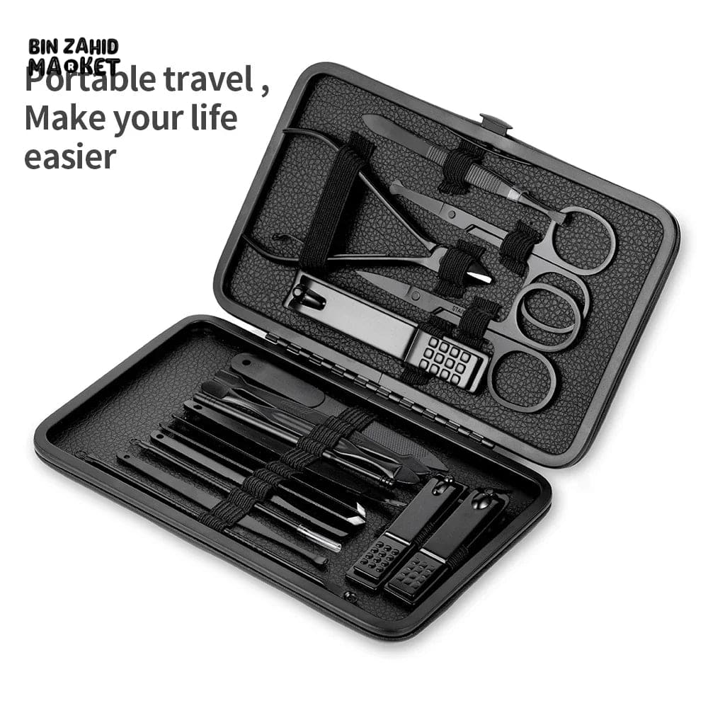 BLACK STAINLESS STEEL 18 PIECES MANICURE SET – NAIL CLIPPER & PEDICURE KIT FOR HOME BEAUTY CARE - Image 3