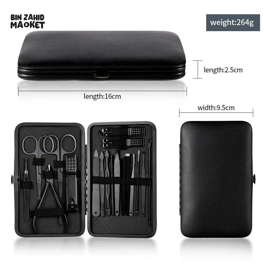 BLACK STAINLESS STEEL 18 PIECES MANICURE SET – NAIL CLIPPER & PEDICURE KIT FOR HOME BEAUTY CARE - Image 4