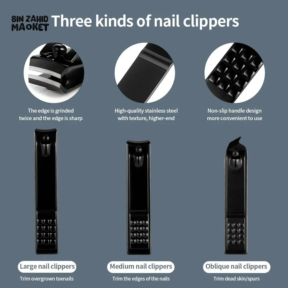 BLACK STAINLESS STEEL 18 PIECES MANICURE SET – NAIL CLIPPER & PEDICURE KIT FOR HOME BEAUTY CARE - Image 5
