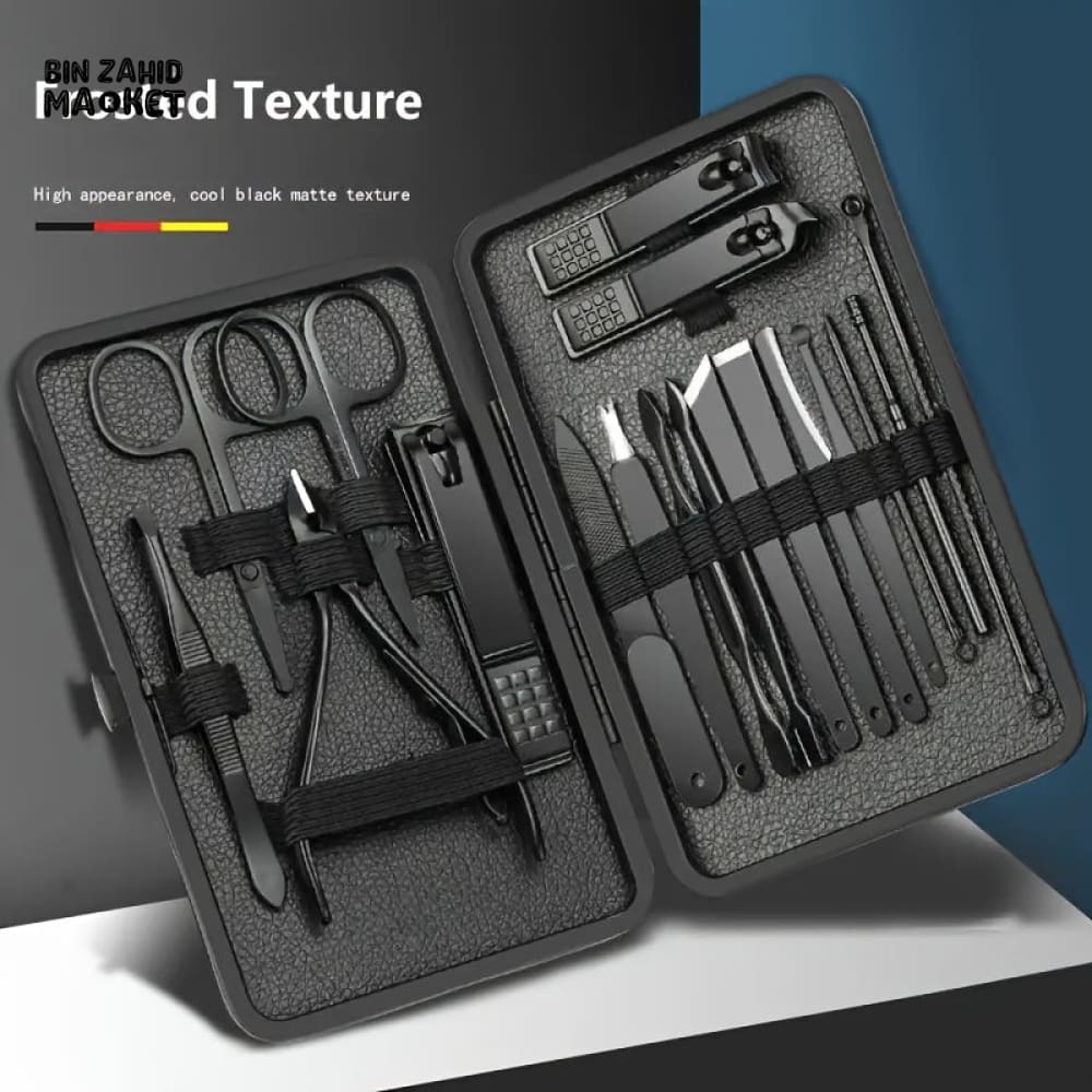 BLACK STAINLESS STEEL 18 PIECES MANICURE SET – NAIL CLIPPER & PEDICURE KIT FOR HOME BEAUTY CARE - Image 8