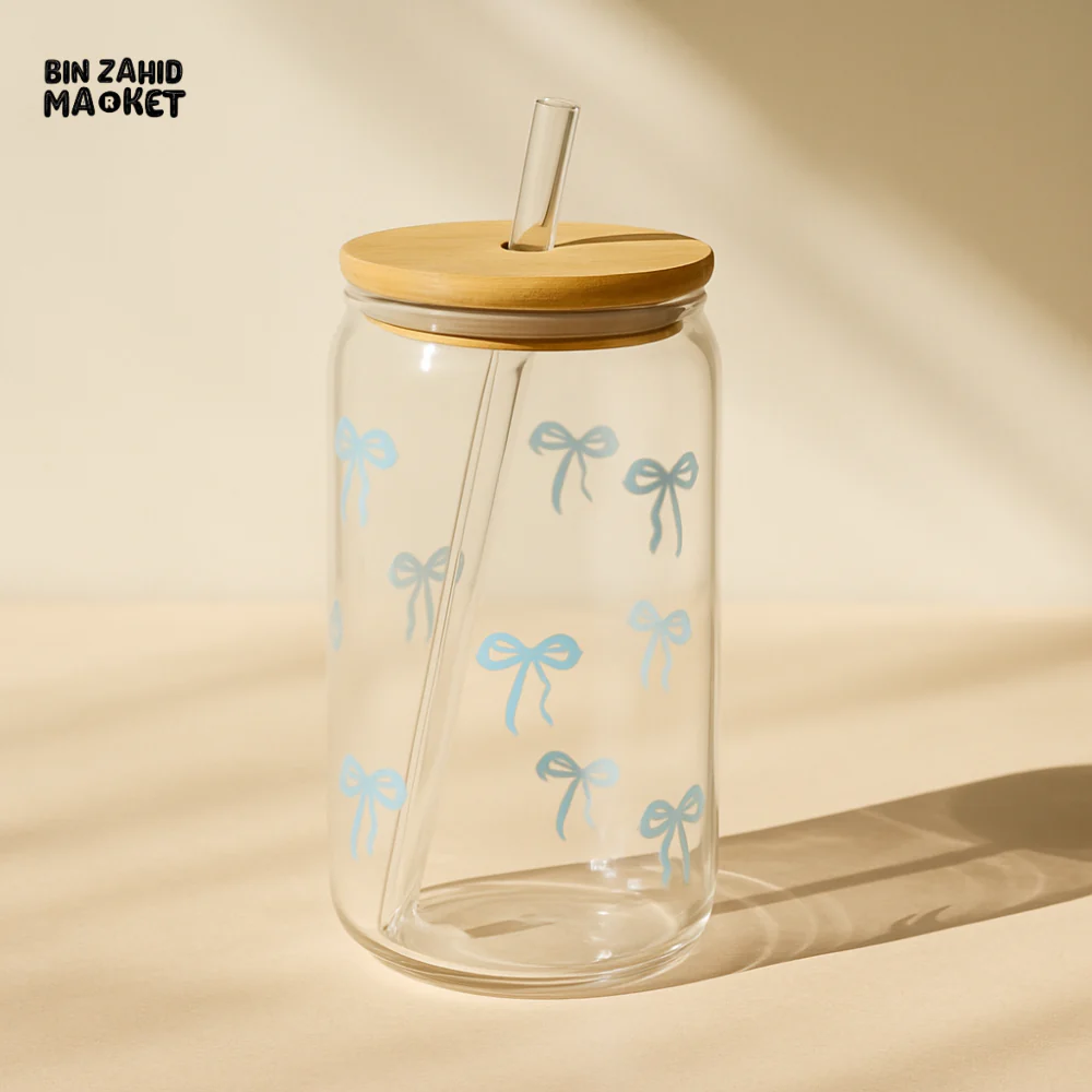 BOW STYLE MASON JAR WITH STRAW