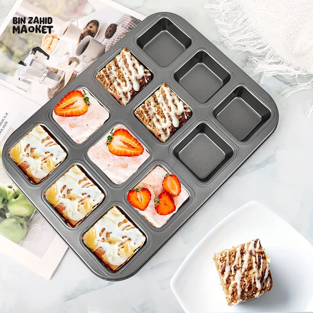 BROWNIE CAKE PAN – 12 CAVITY LOAF PAN NON-STICK CARBON STEEL SQUARE MUFFIN PAN BLONDIE BAKEWARE BAKING TOOLS KITCHEN GADGETS - 12 GRID - Image 4