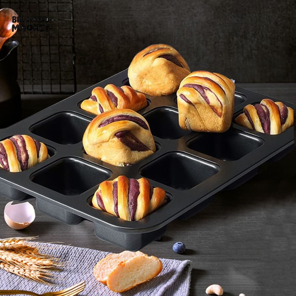 BROWNIE CAKE PAN – 6 CAVITY LOAF PAN NON-STICK CARBON STEEL SQUARE MUFFIN PAN BLONDIE BAKEWARE BAKING TOOLS KITCHEN GADGETS - 6 GRID - Image 4