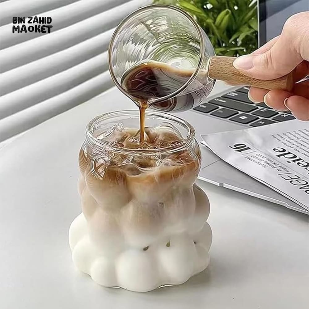 BUBBLE GLASS CUP WITH BAMBOO LID & STRAW - Image 3
