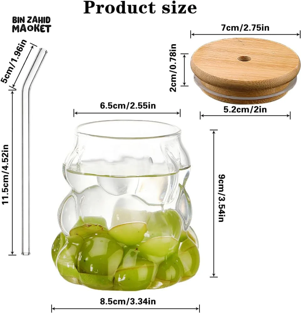 BUBBLE GLASS CUP WITH BAMBOO LID & STRAW - Image 5