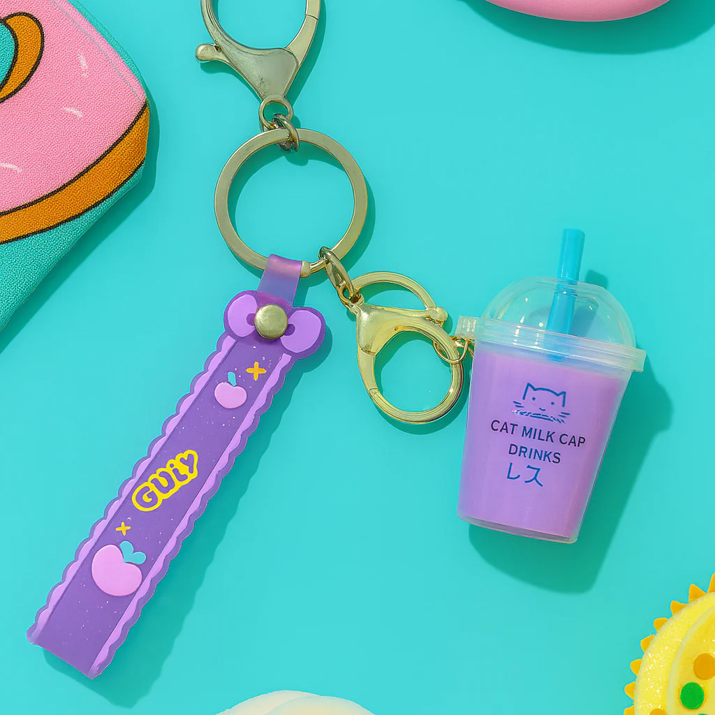 BUBBLE TEA BEAR KEYCHAIN WITH FLOATING OIL – CUTE BACKPACK PENDANT - Image 6