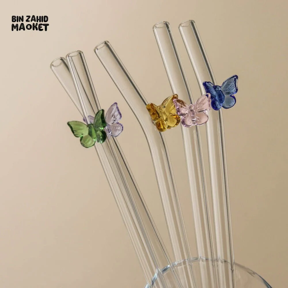 BUTTERFLY/STARS GLASS STRAWS - 4PCS - Image 2