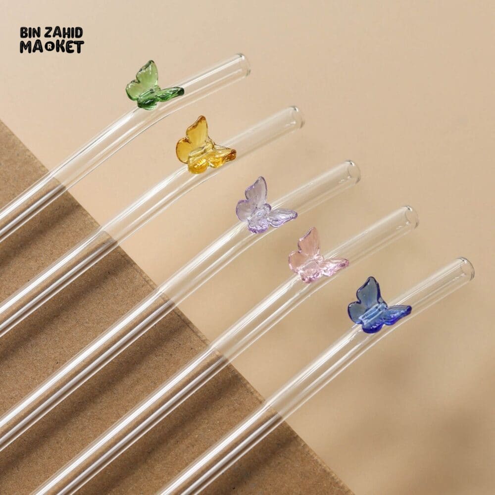 BUTTERFLY/STARS GLASS STRAWS - 4PCS - Image 3