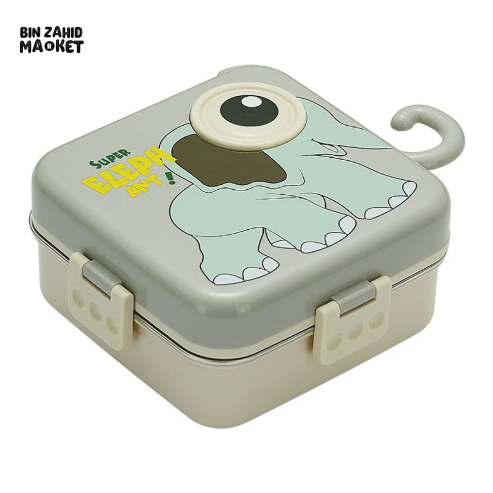 CARTOON ANIMAL CHARACTER DIVIDED LUNCH BOX PORTABLE  KIDS LUNCHBOX WITH COMPARTMENTS - SUPER ELEPHANT - Image 9