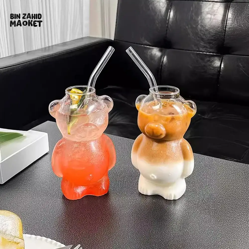 BEARISTA TYPE GLASS CUP WITH STRAW 450ML - Image 3