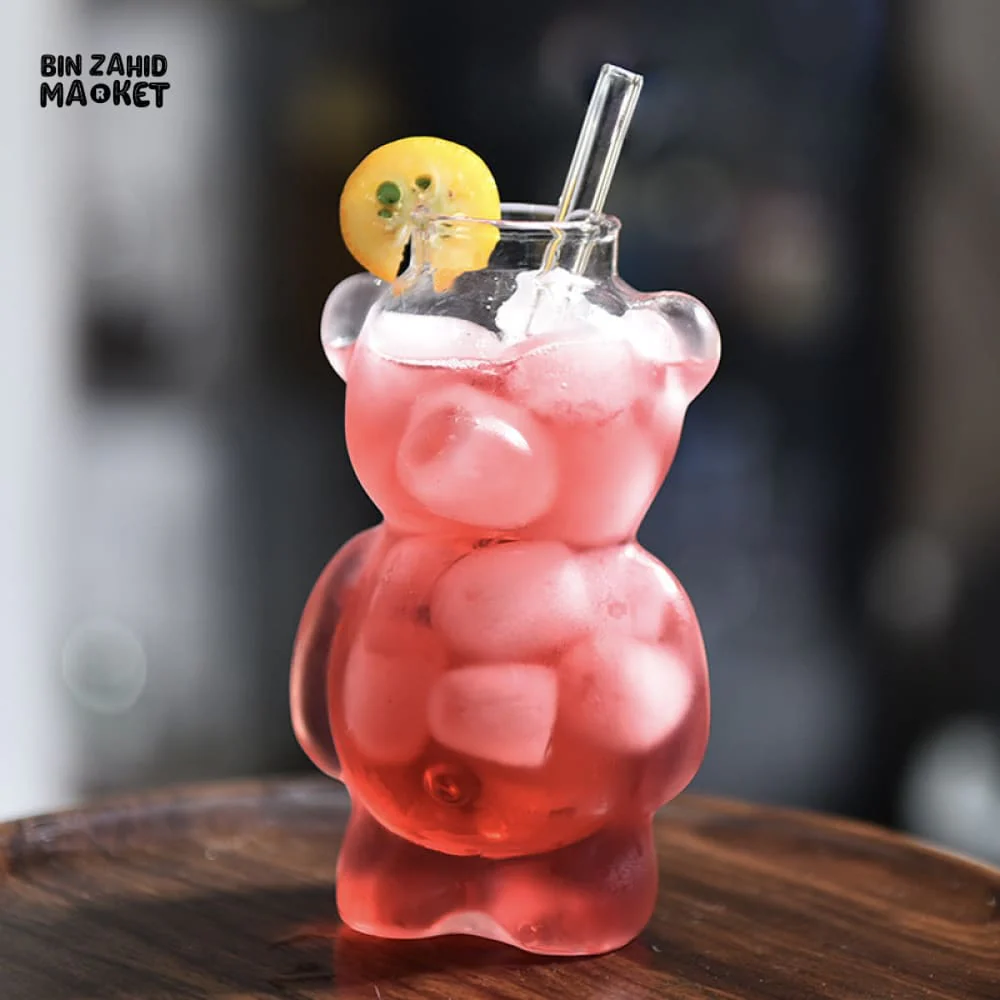 BEARISTA TYPE GLASS CUP WITH STRAW 450ML - Image 5
