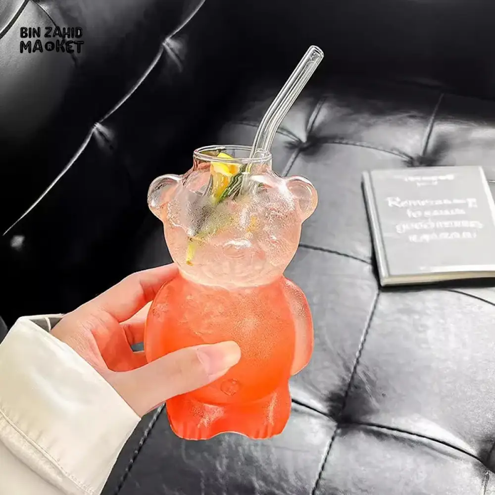 BEARISTA TYPE GLASS CUP WITH STRAW 450ML - Image 9