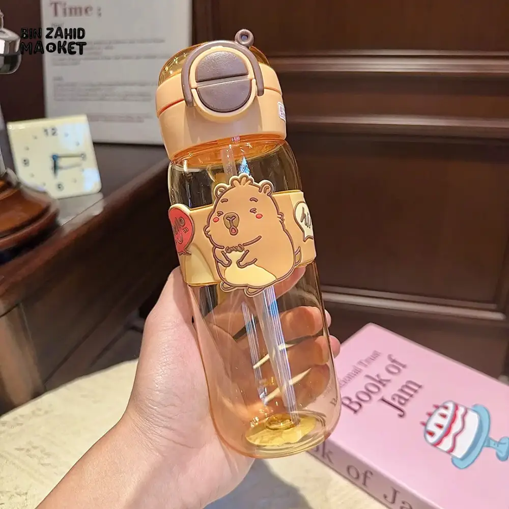 CARTOON CAPYBARA WATER CUP – HIGH AESTHETIC PLASTIC TUMBLER WITH HANDLE DUAL STRAW & LEAKPROOF LID - Image 4